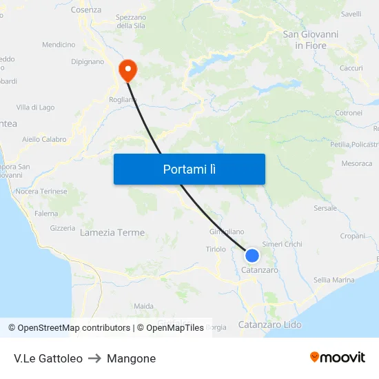 V.Le Gattoleo to Mangone map