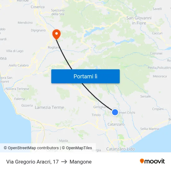 Via Gregorio Aracri, 17 to Mangone map