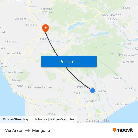 Via Aracri to Mangone map
