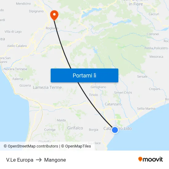 V.Le Europa to Mangone map