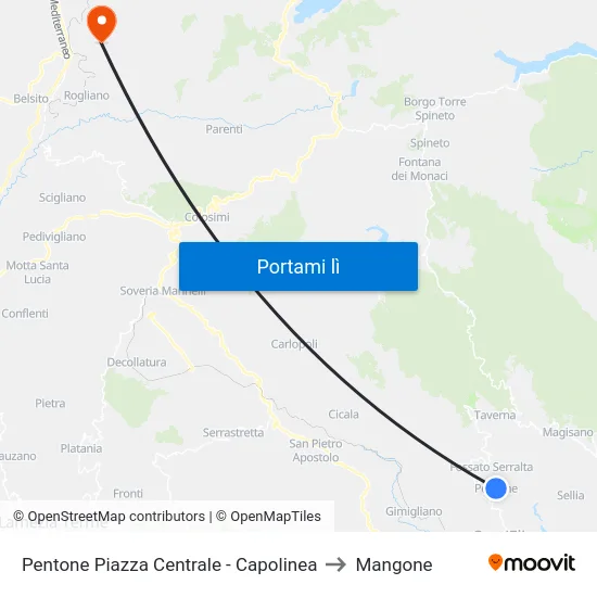 Pentone Piazza Centrale - Capolinea to Mangone map