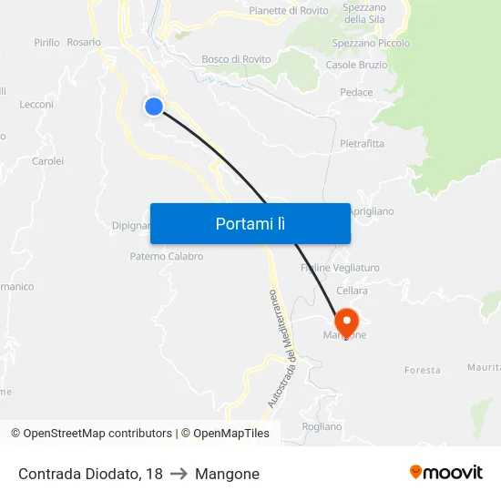 Contrada Diodato, 18 to Mangone map