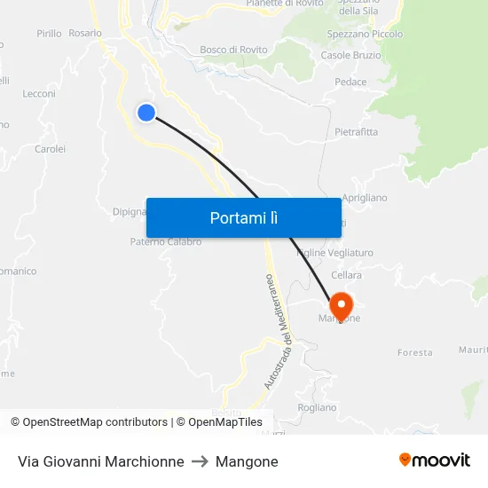 Via Giovanni Marchionne to Mangone map