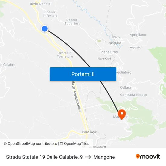 Strada Statale 19 Delle Calabrie, 9 to Mangone map