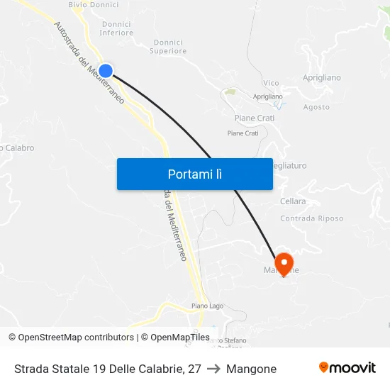 Strada Statale 19 Delle Calabrie, 27 to Mangone map