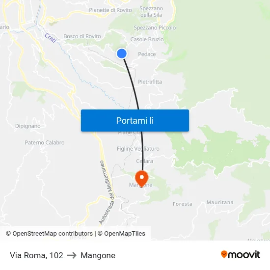 Via Roma, 102 to Mangone map