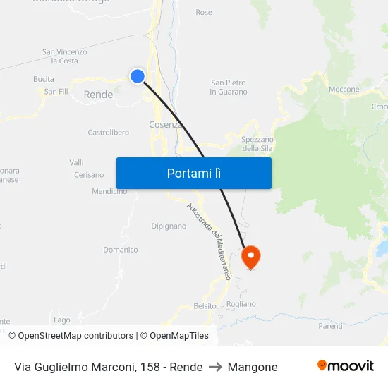 Via Guglielmo Marconi, 158 - Rende to Mangone map