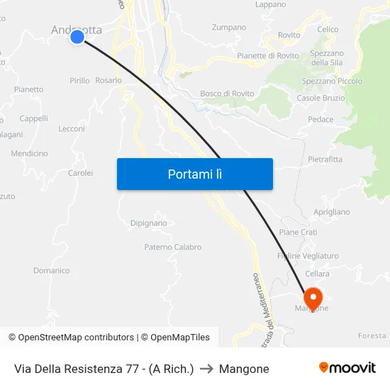 Via Della Resistenza 77 - (A Rich.) to Mangone map