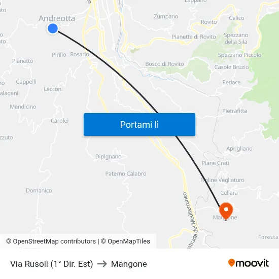 Via Rusoli (1° Dir. Est) to Mangone map