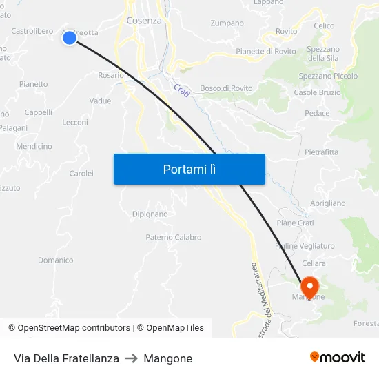Via Della Fratellanza to Mangone map