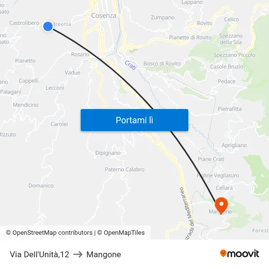 Via Dell'Unità,12 to Mangone map