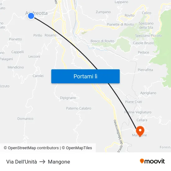 Via Dell'Unità to Mangone map