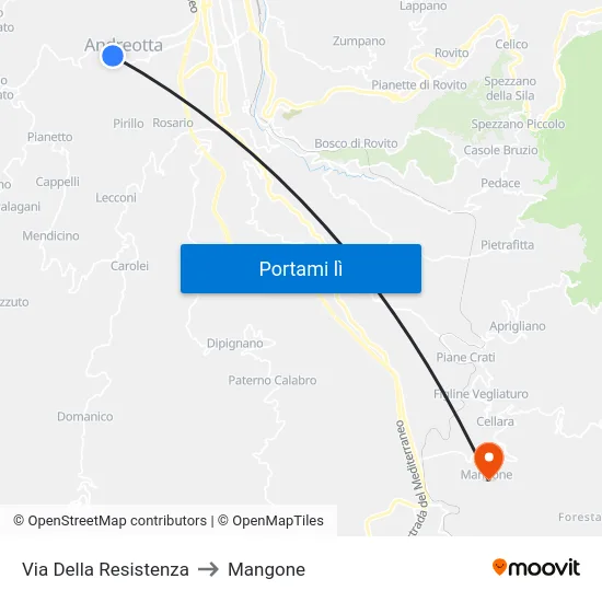 Via Della Resistenza to Mangone map