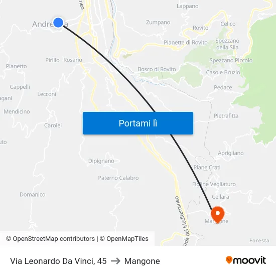 Via Leonardo Da Vinci, 45 to Mangone map