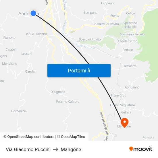 Via Giacomo Puccini to Mangone map