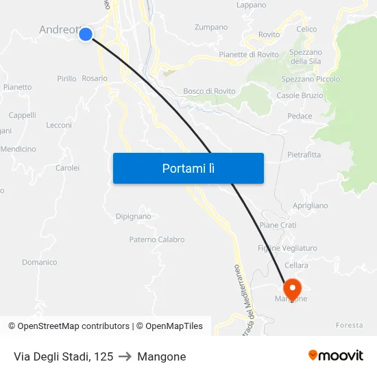 Via Degli Stadi, 125 to Mangone map