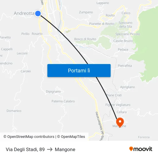 Via Degli Stadi, 89 to Mangone map
