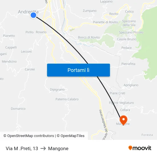Via M .Preti, 13 to Mangone map