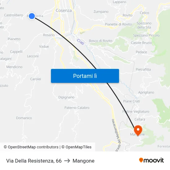 Via Della Resistenza, 66 to Mangone map