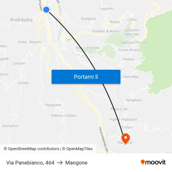 Via Panebianco, 464 to Mangone map