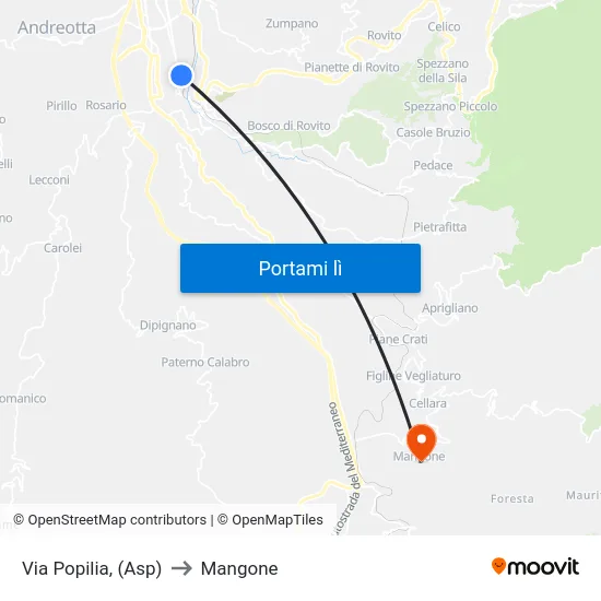 Via Popilia, (Asp) to Mangone map