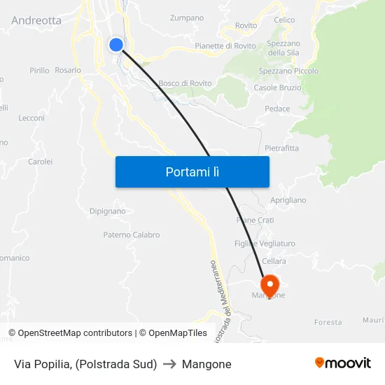 Via Popilia, (Polstrada Sud) to Mangone map