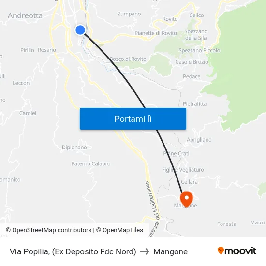 Via Popilia, (Ex Deposito Fdc Nord) to Mangone map