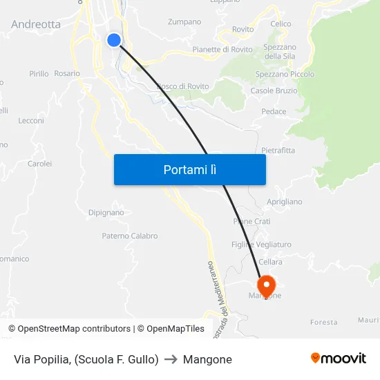 Via Popilia, (Scuola F. Gullo) to Mangone map
