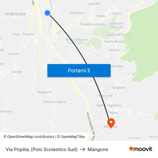 Via Popilia, (Polo Scolastico Sud) to Mangone map