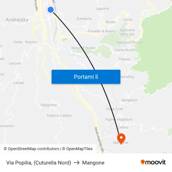 Via Popilia, (Cuturella Nord) to Mangone map