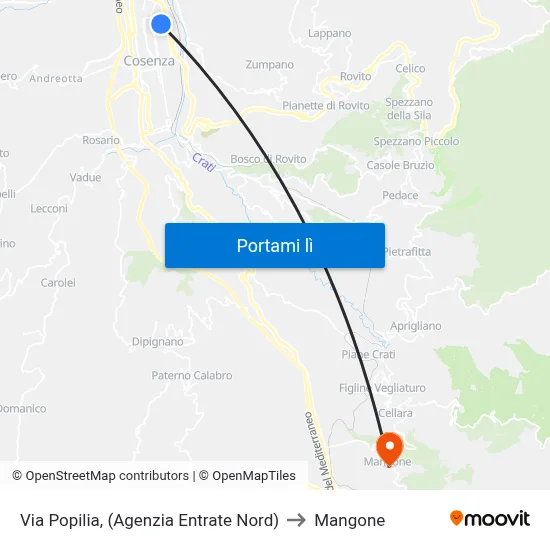 Via Popilia, (Agenzia Entrate Nord) to Mangone map