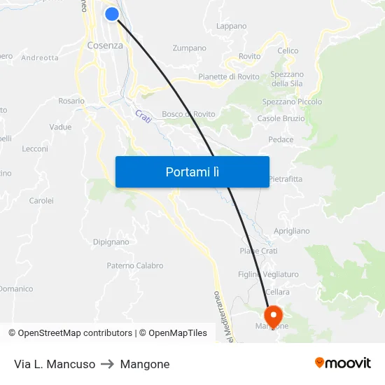Via L. Mancuso to Mangone map