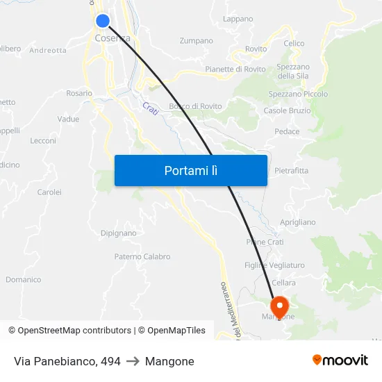 Via Panebianco, 494 to Mangone map