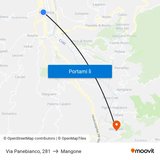 Via Panebianco, 281 to Mangone map