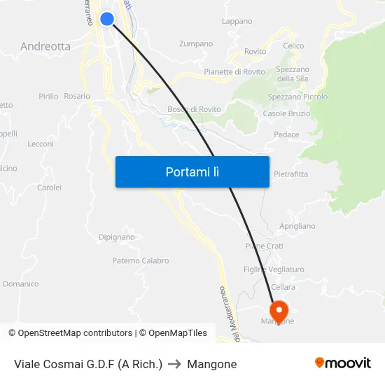 Viale Cosmai G.D.F (A Rich.) to Mangone map