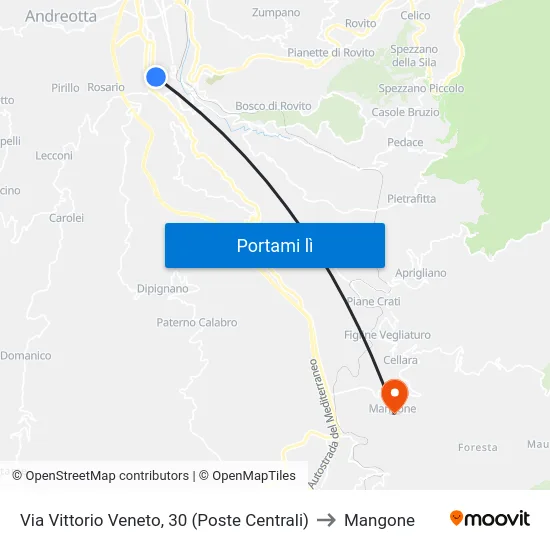 Via Vittorio Veneto, 30 (Poste Centrali) to Mangone map