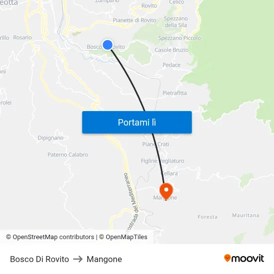 Bosco Di Rovito to Mangone map