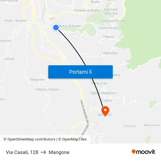 Via Casali, 128 to Mangone map