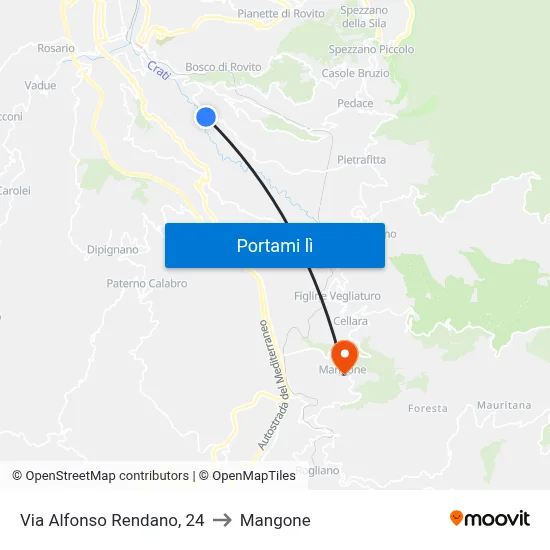 Via Alfonso Rendano, 24 to Mangone map