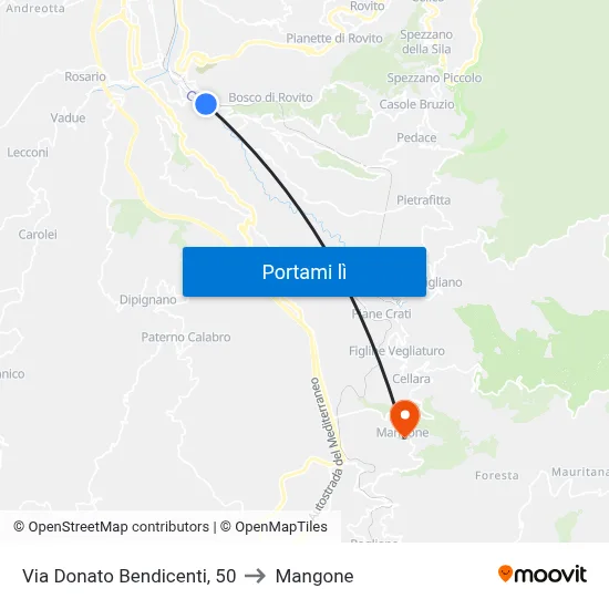 Via Donato Bendicenti, 50 to Mangone map