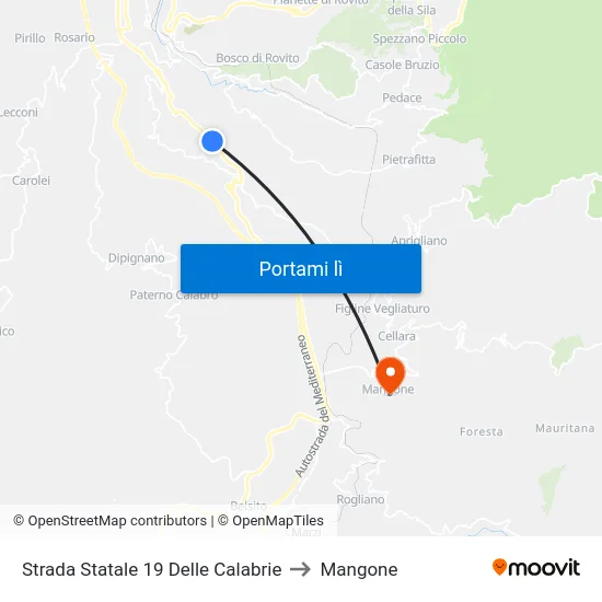 Strada Statale 19 Delle Calabrie to Mangone map