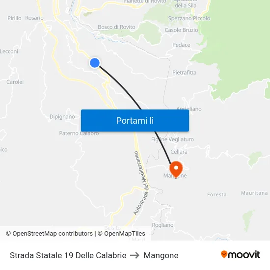Strada Statale 19 Delle Calabrie to Mangone map