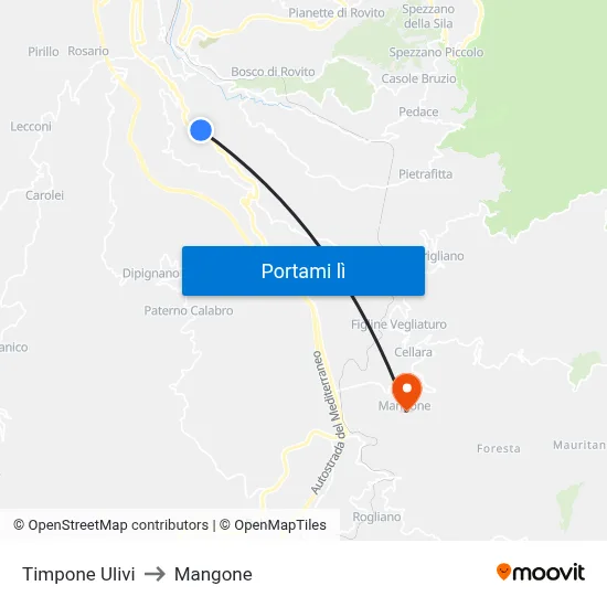 Timpone Ulivi to Mangone map