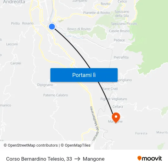 Corso Bernardino Telesio, 33 to Mangone map