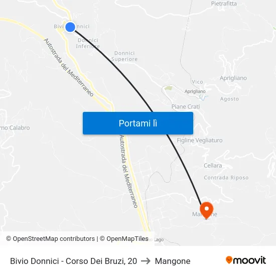 Bivio Donnici - Corso Dei Bruzi, 20 to Mangone map