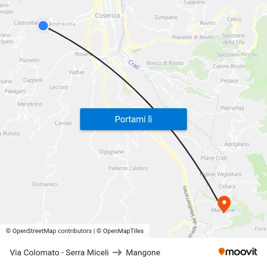 Via Colomato - Serra Miceli to Mangone map