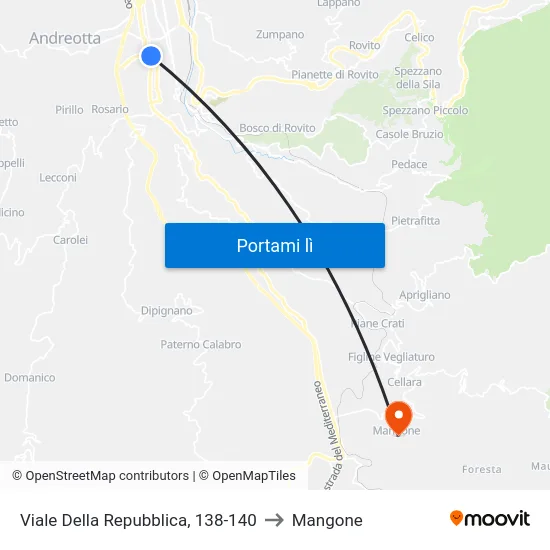 Viale Della Repubblica, 138-140 to Mangone map