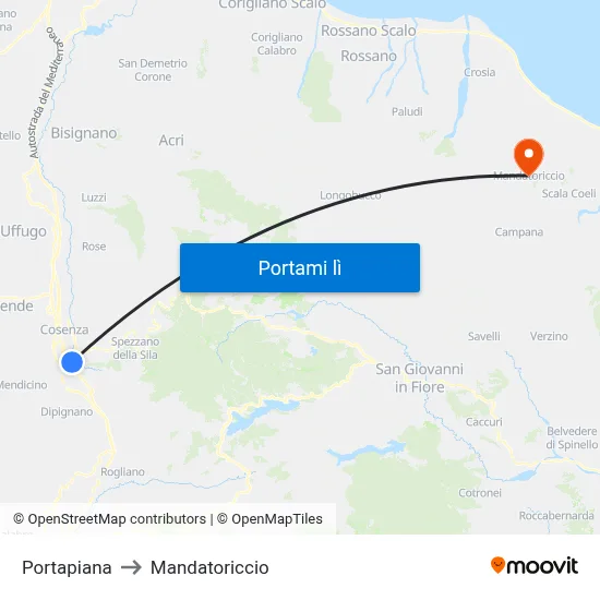 Portapiana to Mandatoriccio map