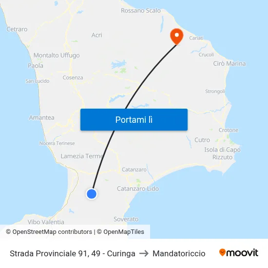 Strada Provinciale 91, 49 - Curinga to Mandatoriccio map