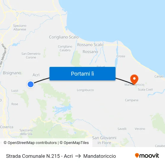 Strada Comunale N.215 - Acri to Mandatoriccio map